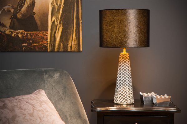 LUCIDE EXTRAVAGANZA VELVET Tischlampe – Schwarz, Ø 25 Cm, 1xE27, Metall, Mit Kabel-Schalter