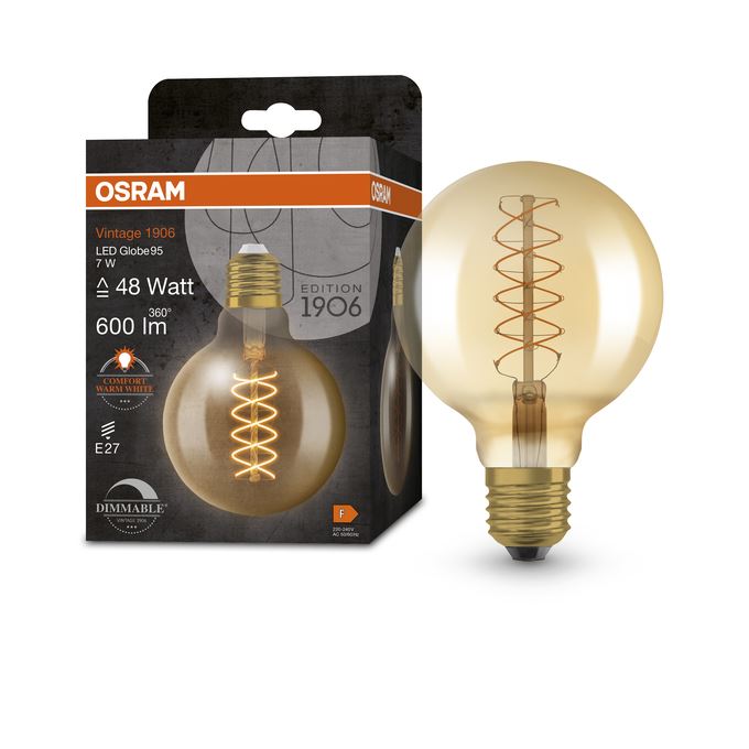 Osram LED Vintage 1906 Globe 95 Spiral Ultra Tynd DIM Gold 7W=48W E27