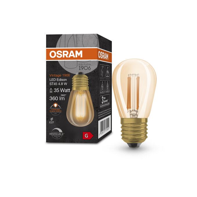 OSRAM Vintage 1906 Filament Mini Edison Gold DIM 4,8W=35W 360lm E27