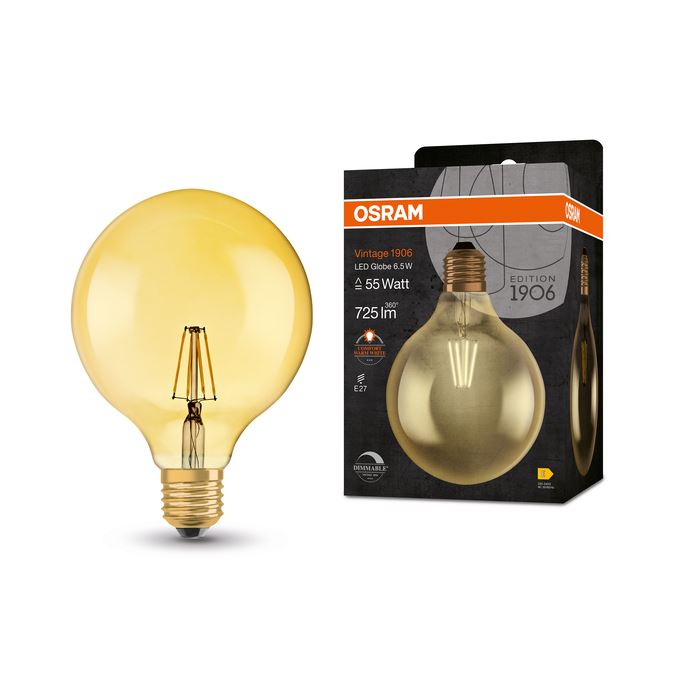 OSRAM Vintage 1906 Globe 125 DIM Gold 6,5W=55W E27