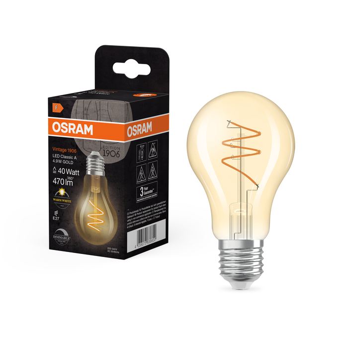OSRAM Vintage 1906 Standard 40 Spiral CRI90 DIM 4.9W=40W Gold E27