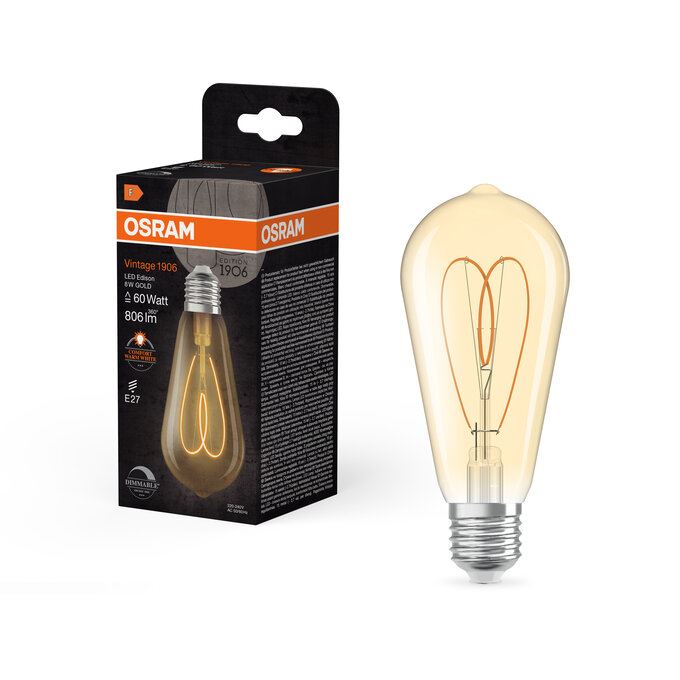 OSRAM Vintage 1906 CRI90 Edison Hjerte Gold DIM 8W=60W 922 E27