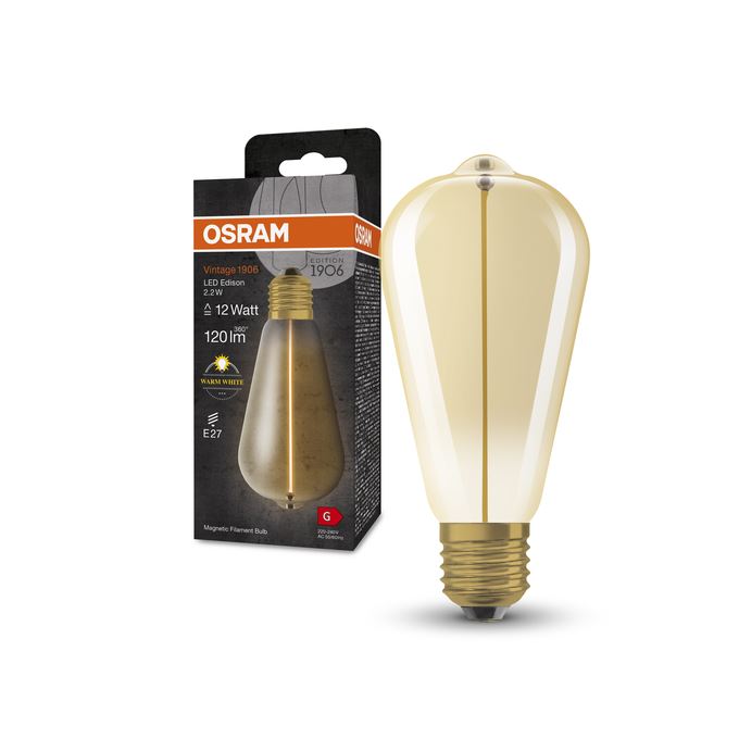OSRAM Vintage 1906 Edison Filament Magnetic 2,2W=12W Gold E27