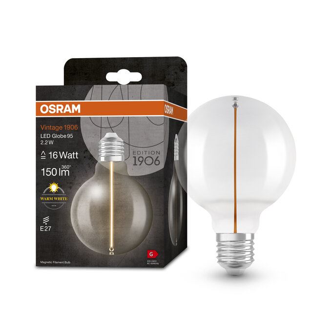 OSRAM Vintage 1906 Globe 95 Filament Magnetic 2,2W=16W Klar E27