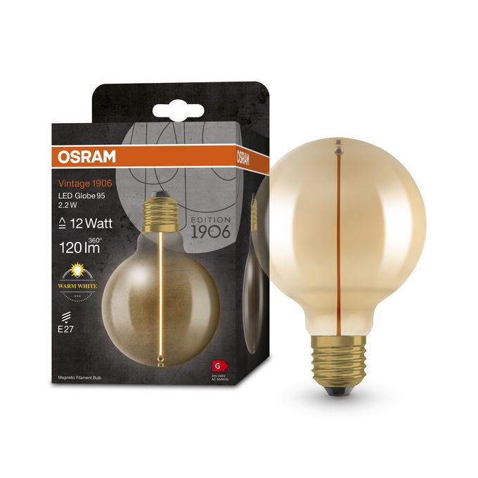 OSRAM Vintage 1906 Globe 95 Filament Magnetic 2,2W=12W Gold E27
