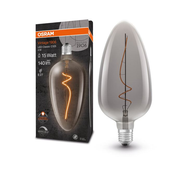 OSRAM Vintage 1906 Kerte 125 Spiral DIM 4W=15W Smoke E27
