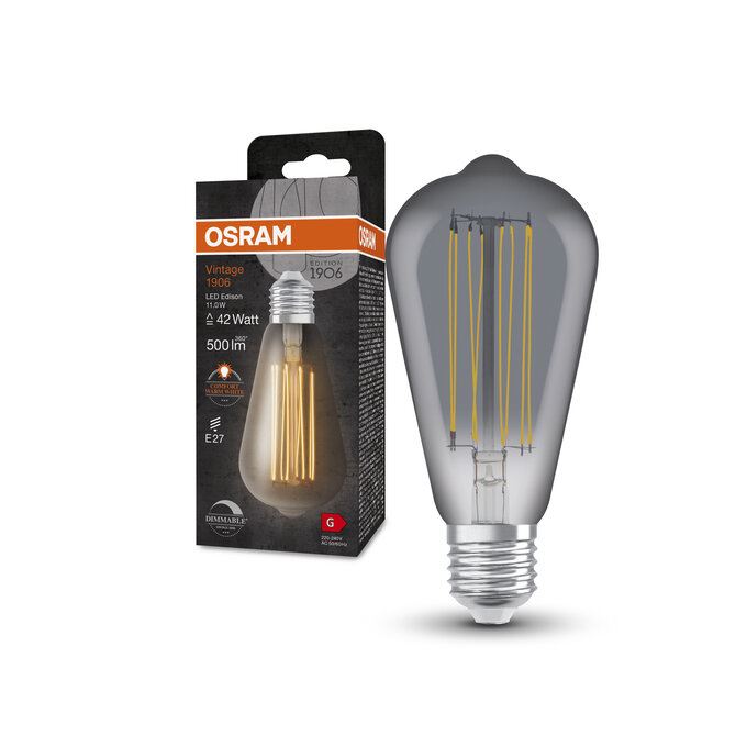 OSRAM Vintage 1906 Straight Ultra Thin Edison DIM Smoke 11W=42W E27