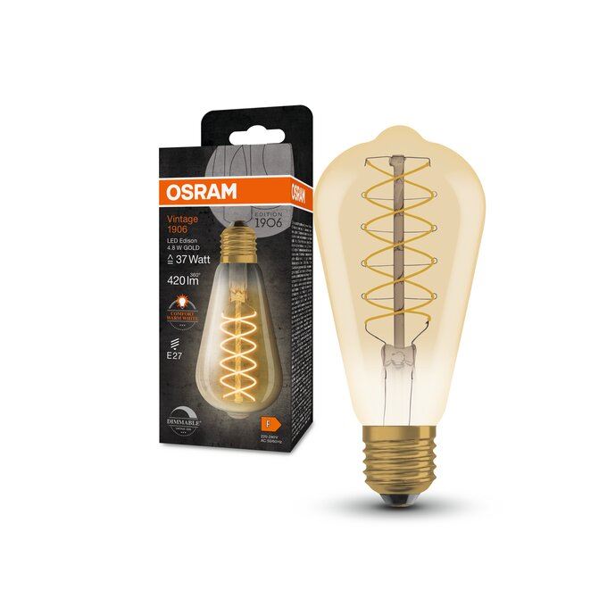 Osram LED Vintage 1906 Edison Spiral Ultra Tynd DIM Gold 4,8W=37W E27