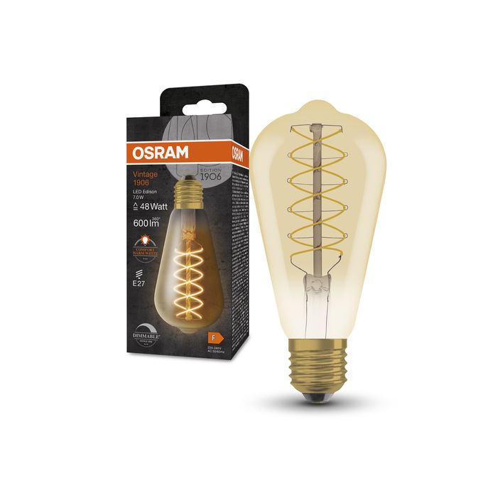 Osram LED Vintage 1906 Edison Spiral Ultra Tynd DIM Gold 7W=48W E27