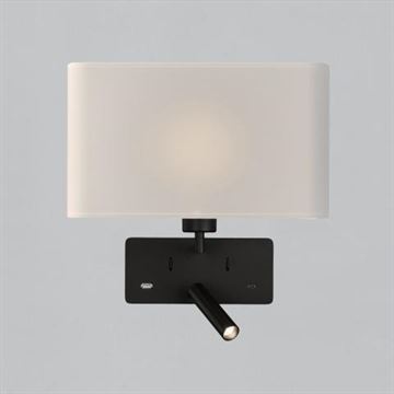Romeo væglampe E27 + LED Læsespot sort med USB og USB-C