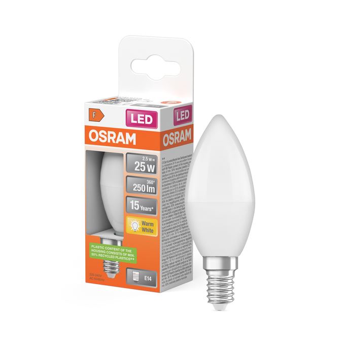 OSRAM Kerte Nature LOOP Recycled Plastic 3,3W=25W 827 mat E14