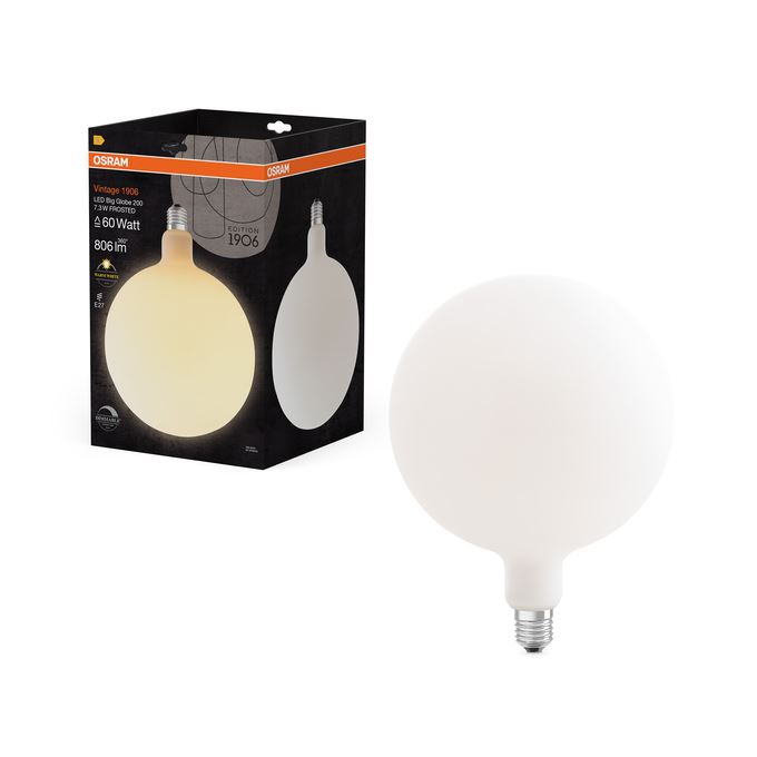OSRAM Vintage 1906 Big Globe 200 Milky DIM 7,3W=60W Opal glas E27