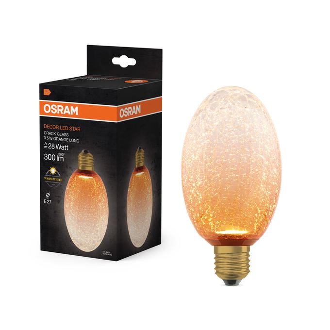 OSRAM Vintage 1906 Cracked Glass Lang 90 orange inkl. LED 3,5W=28W E27